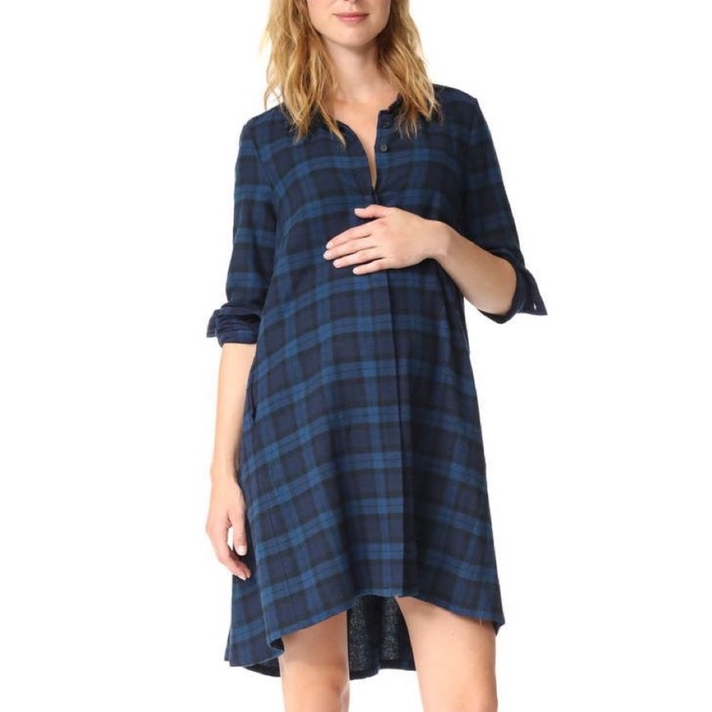 Women’s Hatch Maggie Lightweight Plaid Maternity Shirt Dress Size 2